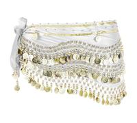 sourcing map Belly Dance Hip Scarf 59x11, 1 Pack Women's Belly Dance Costume Skirt Wrap with 248 Gold Coin for Dance or Yoga Class, White
