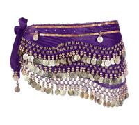 sourcing map Belly Dance Hip Scarf 59x11, 1 Pack Women's Belly Dance Costume Skirt Wrap with 248 Gold Coin for Dance or Yoga Class, Purple