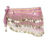 sourcing map Belly Dance Hip Scarf 59x11, 1 Pack Women's Belly Dance Costume Skirt Wrap with 248 Gold Coin for Dance or Yoga Class, Pink