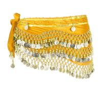 sourcing map Belly Dance Hip Scarf 59x11, 1 Pack Women's Belly Dance Costume Skirt Wrap with 248 Gold Coin for Dance or Yoga Class, Yellow
