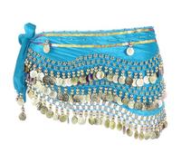 sourcing map Belly Dance Hip Scarf 59x11, 1 Pack Women's Belly Dance Costume Skirt Wrap with 248 Gold Coin for Dance or Yoga Class, Light Blue