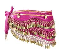 sourcing map Belly Dance Hip Scarf 59x11, 1 Pack Women's Belly Dance Costume Skirt Wrap with 248 Gold Coin for Dance or Yoga Class, Rose Pink