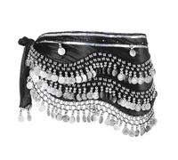 sourcing map Belly Dance Hip Scarf 59x11, 1 Pack Women's Belly Dance Costume Skirt Wrap with 248 Silver Coin for Dance or Yoga Class, Black