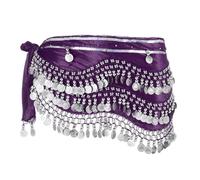 sourcing map Belly Dance Hip Scarf 59x11, 1 Pack Women's Belly Dance Costume Skirt Wrap with 248 Silver Coin for Dance or Yoga Class, Purple