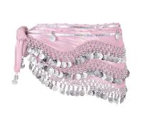sourcing map Belly Dance Hip Scarf 59x11, 1 Pack Women's Belly Dance Costume Skirt Wrap with 248 Silver Coin for Dance or Yoga Class, Pink