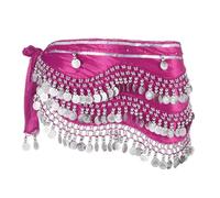 sourcing map Belly Dance Hip Scarf 59x11, 1 Pack Women's Belly Dance Costume Skirt Wrap with 248 Silver Coin for Dance or Yoga Class, Rose Pink