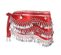 sourcing map Belly Dance Hip Scarf 59x11, 1 Pack Women's Belly Dance Costume Skirt Wrap with 248 Silver Coin for Dance or Yoga Class, Red