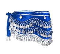 sourcing map Belly Dance Hip Scarf 59x11, 1 Pack Women's Belly Dance Costume Skirt Wrap with 248 Silver Coin for Dance or Yoga Class, Dark Blue