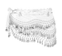 sourcing map Belly Dance Hip Scarf 59x11, 1 Pack Women's Belly Dance Costume Skirt Wrap with 248 Silver Coin for Dance or Yoga Class, White