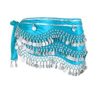 sourcing map Belly Dance Hip Scarf 59x11, 1 Pack Women's Belly Dance Costume Skirt Wrap with 248 Silver Coin for Dance or Yoga Class, Light Blue