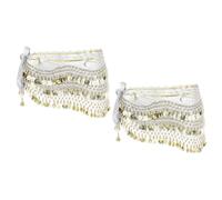 sourcing map Belly Dance Hip Scarf 59x11, 2 Pack Women's Belly Dance Costume Skirt Wrap with 248 Gold Coin for Dance or Yoga Class, White