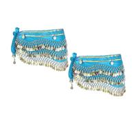 sourcing map Belly Dance Hip Scarf 59x11, 2 Pack Women's Belly Dance Costume Skirt Wrap with 248 Gold Coin for Dance or Yoga Class, Light Blue