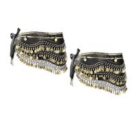 sourcing map Belly Dance Hip Scarf 59x11, 2 Pack Women's Belly Dance Costume Skirt Wrap with 248 Gold Coin for Yoga Class, Black