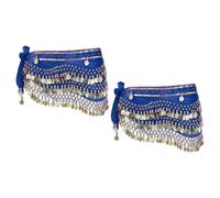 sourcing map Belly Dance Hip Scarf 59x11, 2 Pack Women's Belly Dance Costume Skirt Wrap with 248 Gold Coin for Dance or Yoga Class, Dark Blue