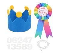 sourcing map Birthday Crown Party Set, My Ribbon Brooch Pin & Felt Crown Hat with 0-9 Numbers for Theme Party Dress-Up Decoration Photo Props Birthdays Celebration, Rainbow/Light Blue