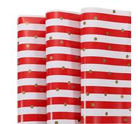 sourcing map Birthday Wrapping Paper Sheet, Red Stripe Gold Dots 20 x 28 Inch Gift Wrapping Paper for Wedding, Parties 6Pcs