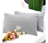 sourcing map Black and White Woven Striped Lumbar Throw Pillow Cover Set Decorative Cushion Covers Rectangle Farmhouse Pillow Case for Sofa Bedroom Car,2 Pack,12x20 Inch