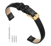 sourcing map Black Genuine Leather Band 10mm Width, Flat Thin Elegant Leather Watch Strap Gold Tone Buckle for Men and Women