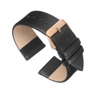 sourcing map Black Genuine Leather Band 12mm Width, Flat Thin Elegant Leather Watch Strap Rose Gold Buckle for Men and Women