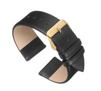 sourcing map Black Genuine Leather Band 18mm Width, Flat Thin Elegant Leather Watch Strap Golden Tone Buckle for Women