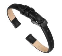 sourcing map Black Genuine Leather Band 24mm Width, Flat Thin Elegant Leather Watch Strap Black Buckle for Men and Women