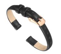 sourcing map Black Genuine Leather Band 8mm Width, Flat Thin Elegant Leather Watch Strap Rose Gold Tone Buckle for Men and Women