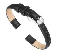 sourcing map Black Genuine Leather Band 8mm Width, Flat Thin Elegant Leather Watch Strap Silver Tone Buckle for Men and Women