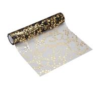 sourcing map Black Gold Table Runner Roll, 11" x 30 Feet Sequin Foil Metallic Mesh Table Runner Decor Sparkle Foil Thin Table Decoration Centerpiece for Wedding Birthday Party Christmas
