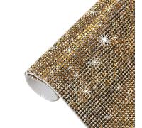 Sourcing Map Bling Crystal Rhinestone Sheet Self-Adhesive Diamond Gems Sticker 4.72 x 7.87 Inch for DIY Car Decoration, Phone, Clothing, Craft - Gold