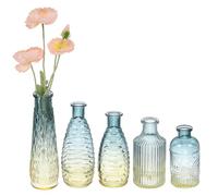 sourcing map Blue/Amber Glass Bud Vase Set of 5, Small Flower Vases for Centerpiece, 5 Style Vintage Clear Mini Vases in Bulk Assorted for Rustic Wedding Floral Party Home Table Decor