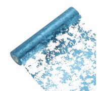 sourcing map Blue Table Runner Roll 11.4" x 45 Feet Sequin Foil Metallic Mesh Table Runner Decor Table Decorations for Wedding, Birthday Party, Christmas, New Year