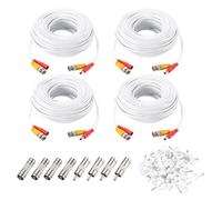 sourcing map BNC Video Power Cable,20m/66ft All-in-One Security Camera Wire Cord DC Extension Wire for CCTV Security DVR Camera System Installation Plug & Play Cord,4 Set White