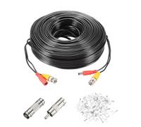 sourcing map BNC Video Power Cable,60m/197ft All-in-One Security Camera Wire Cord DC Extension Wire for CCTV Security DVR Camera System Installation Plug & Play Cord,1 Set Black