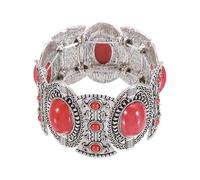 sourcing map Bohemian Turquoise Bracelets for Women Beaded Oval Disc Patterned Turquoise Stretchy Bangle Stackable Wrist Band for Western Boho Country Costume Jewelry Accessories, Red