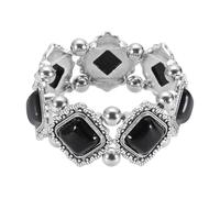 sourcing map Bohemian Turquoise Bracelets for Women Beaded Square Turquoise Stretchy Bangle Stackable Wrist Band for Western Boho Country Costume Jewelry Accessories, Black