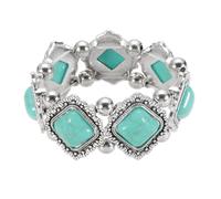 sourcing map Bohemian Turquoise Bracelets for Women Beaded Square Turquoise Stretchy Bangle Stackable Wrist Band for Western Boho Country Costume Jewelry Accessories, Blue