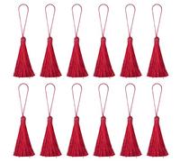 sourcing map Bookmark Tassels - 12Pcs 6.5" Silky Soft Mini Tassel with Loops for Keychain Graduation Handmade DIY Craft Accessory, Wine Red