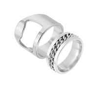 sourcing map Bottle Opener Rings Set, Titanium Steel Spinner Chain Ring Bottle Cap Opener Creative Finger Beer Opening Tool for Men Women Party Bar Present Decor Supplies, Size 10, Silver