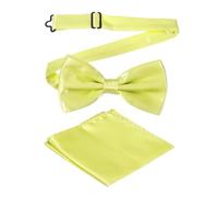 sourcing map Bow Tie for Men, Adjustable Bow Ties with Pocket Square Solid Color Triple Fold Pre-tied Bow Ties Sets for Wedding, Parties, Dinner, and Business (Yellow)