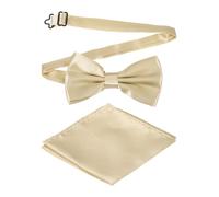 sourcing map Bow Tie for Men, Adjustable Bow Ties with Pocket Square Solid Color Triple Fold Pre-tied Bow Ties Sets for Wedding, Parties, Dinner, and Business (Light Champagne Gold)