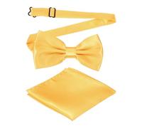 sourcing map Bow Tie for Men, Adjustable Bow Ties with Pocket Square Solid Color Triple Fold Pre-tied Bow Ties Sets for Wedding, Parties, Dinner, and Business (Light Yellow)