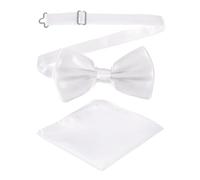 sourcing map Bow Tie for Men, Adjustable Bow Ties with Pocket Square Solid Color Triple Fold Pre-tied Bow Ties Sets for Wedding, Parties, Dinner, and Business (White)