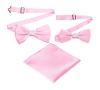 sourcing map Bow Tie for Men, Adjustable Bow Ties with Pocket Square Solid Color Triple Fold Pre-tied Bow Ties Sets for Wedding, Parties, Dinner, and Business (Pink, 2Size)