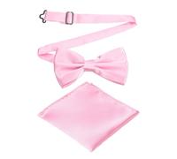 sourcing map Bow Tie for Men, Adjustable Bow Ties with Pocket Square Solid Color Triple Fold Pre-tied Bow Ties Sets for Wedding, Parties, Dinner, and Business (Pink)