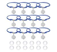 sourcing map Bracelet Blanks for Jewelry Making 12pcs 16mm Blue Color Adjustable Alloy Round Bezel Tray Base Settings with 16mm Clear Glass Multi