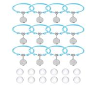 sourcing map Bracelet Blanks for Jewelry Making 12pcs 16mm Light Blue Color Adjustable Alloy Round Bezel Tray Base Settings with 16mm Clear Glass Multi