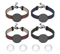sourcing map Bracelet Blanks for Jewelry Making 4pcs 25mm Black/Red/Blue/Orange Color Adjustable Alloy Round Bezel Tray Base Settings with 25mm Clear Glass Multi