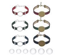 sourcing map Bracelet Blanks for Jewelry Making 6pcs 18/25mm Black/Green/Red/Bronze Color Adjustable Alloy Round Bezel Tray Base Settings with 18/25mm Clear Glass Multi