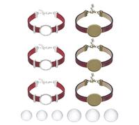 sourcing map Bracelet Blanks for Jewelry Making 6pcs 18/25mm Red/Bronze Color Adjustable Alloy Round Bezel Tray Base Settings with 18/25mm Clear Glass Multi