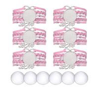 sourcing map Bracelet Blanks for Jewelry Making 6pcs 25mm Pink Color Adjustable Alloy Round Bezel Tray Base Settings with 25mm Clear Glass Multi